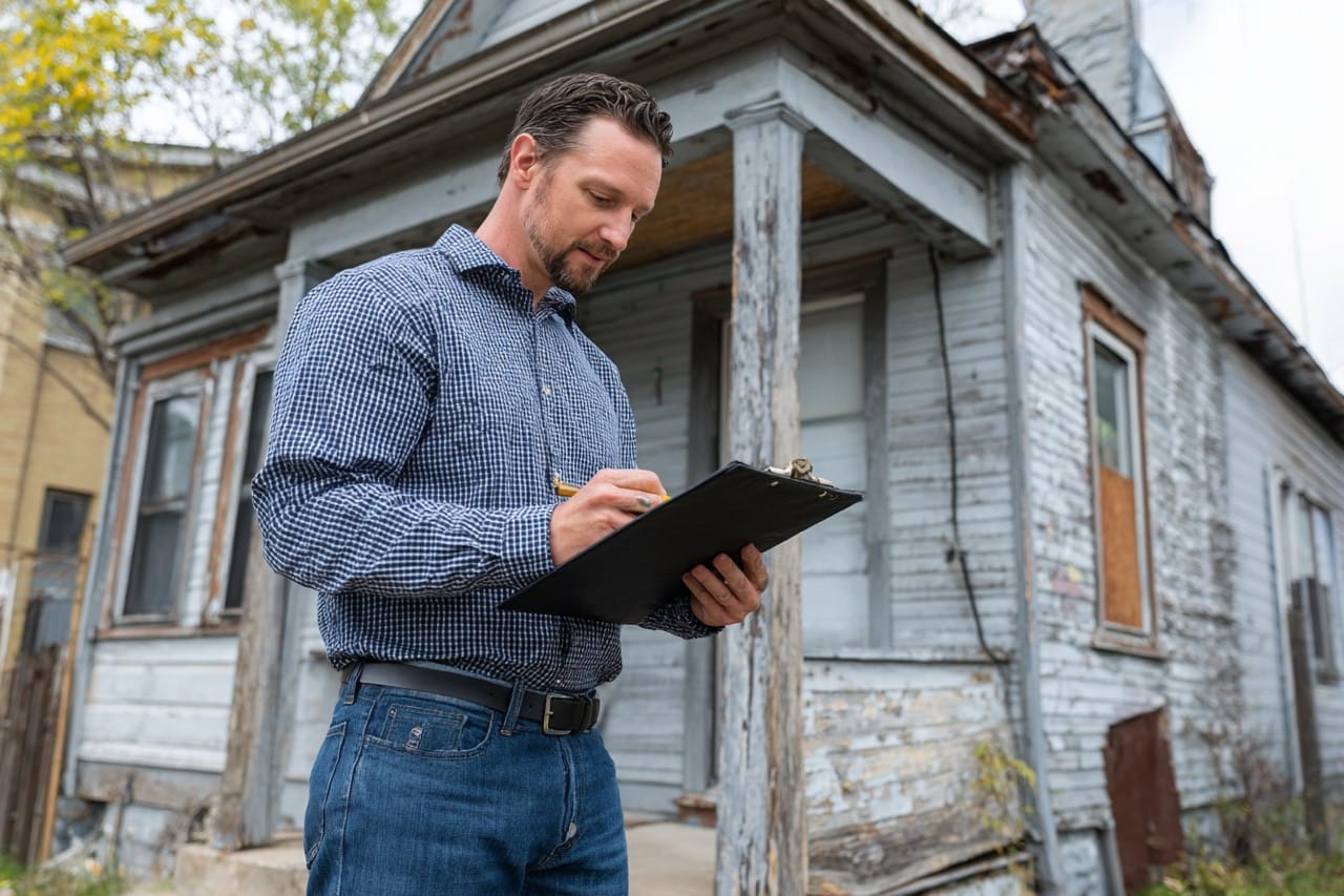 Cash home buyer evaluating distressed property Kansas City Missouri