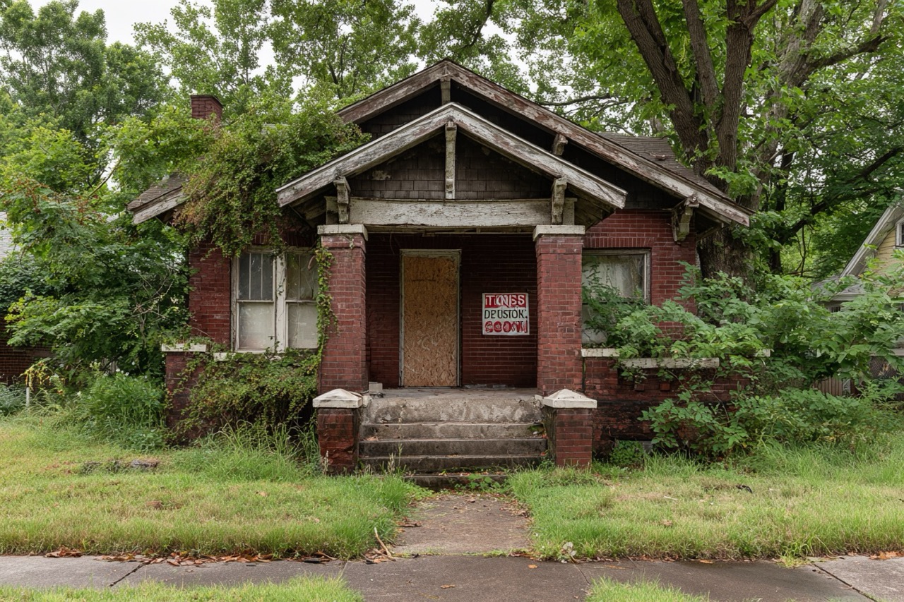 Condemned house in Kansas City Missouri with code violation notice