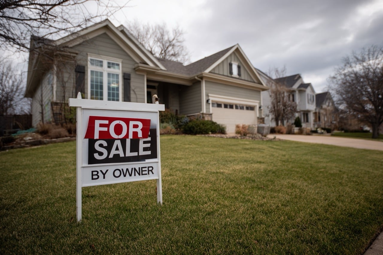 For sale by owner sign in front of modest Kansas City Missouri home