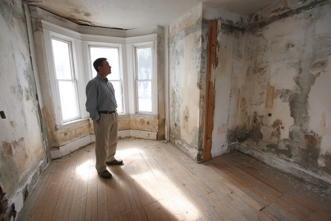 Real estate investor inspecting condemned house Kansas City MO